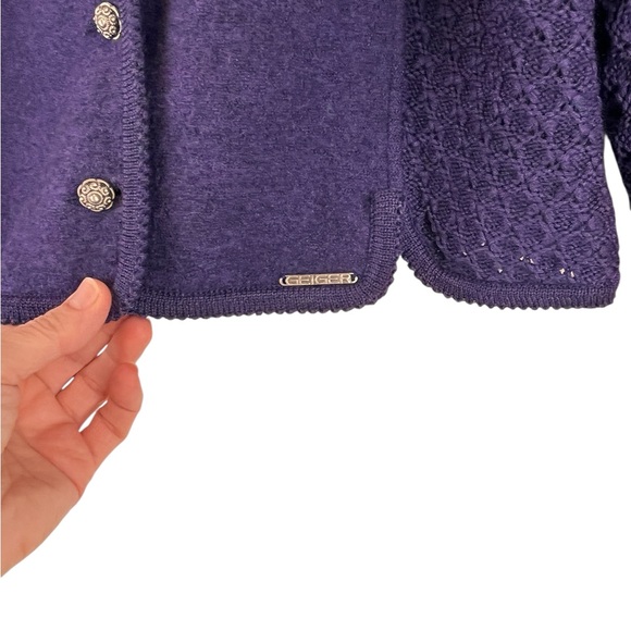 Vintage Geiger Austria Tyrol Boiled Wool Sweater Knit Blazer Purple 38 (US S/M) - Picture 6 of 13